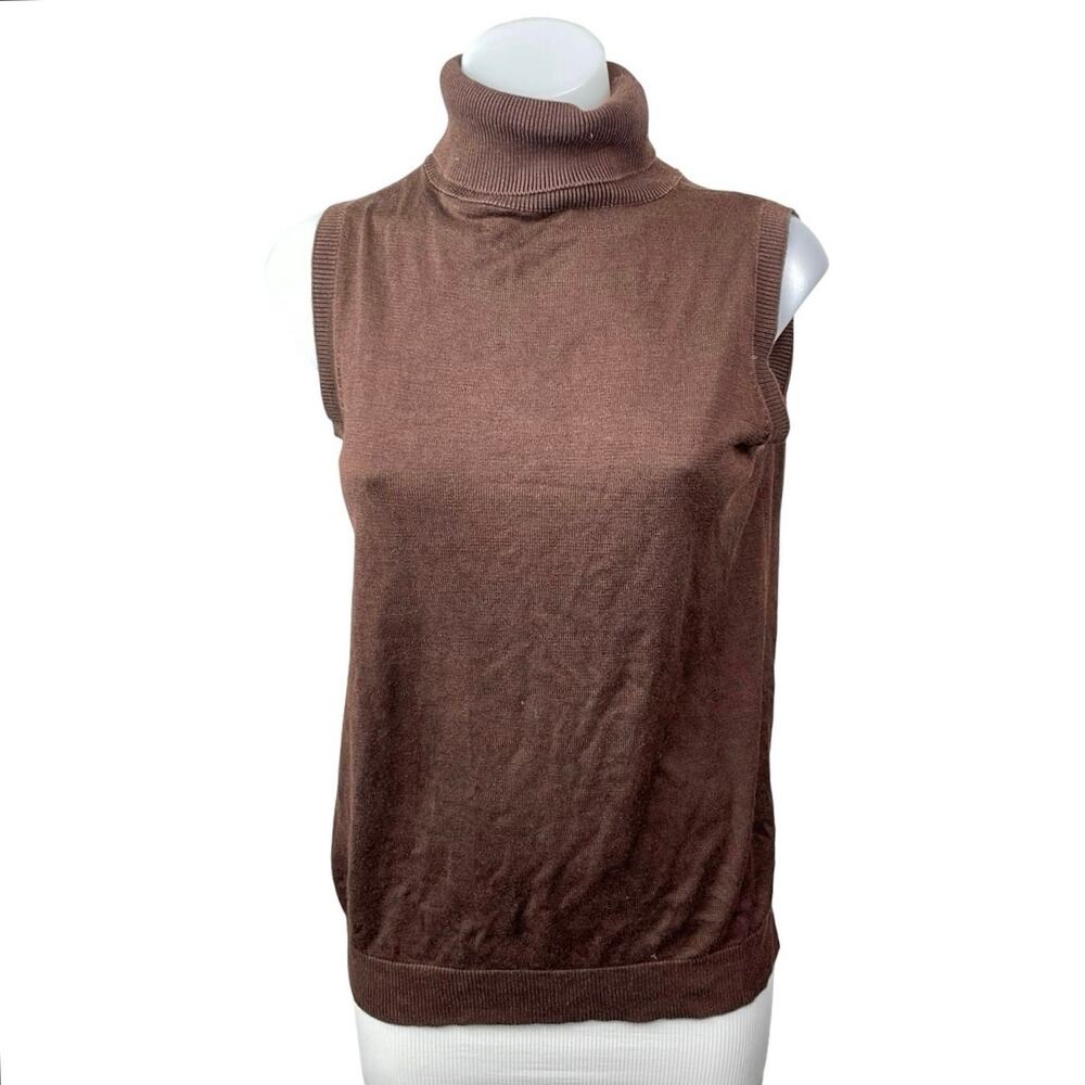 Diane Von Furstenberg Silk Asset Brown 100% Silk Sleeveless Turtleneck Sweater M